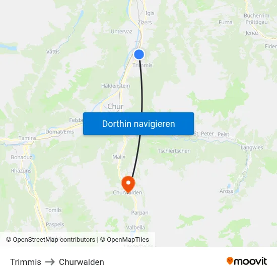 Trimmis to Churwalden map