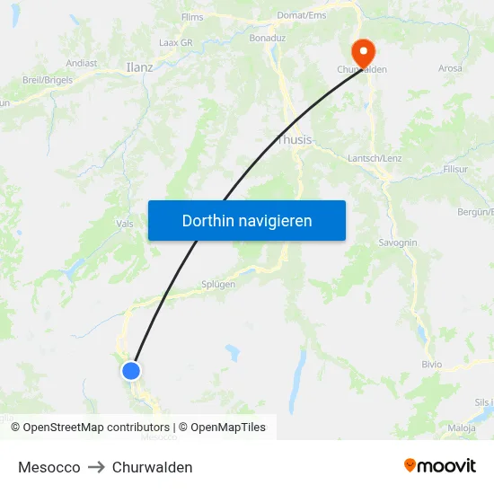 Mesocco to Churwalden map