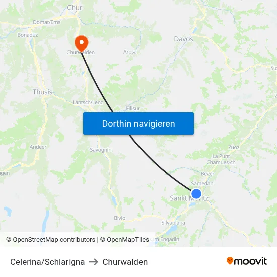 Celerina/Schlarigna to Churwalden map