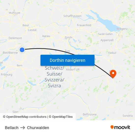 Bellach to Churwalden map