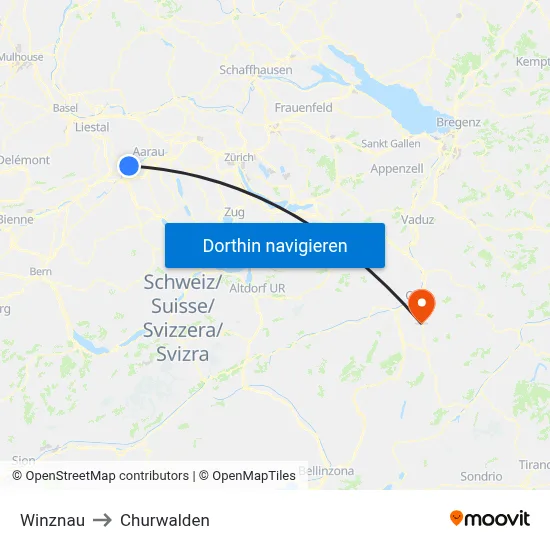 Winznau to Churwalden map