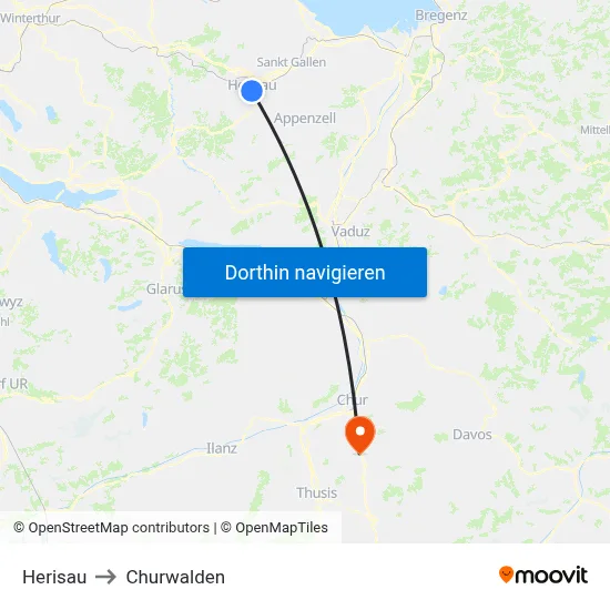 Herisau to Churwalden map