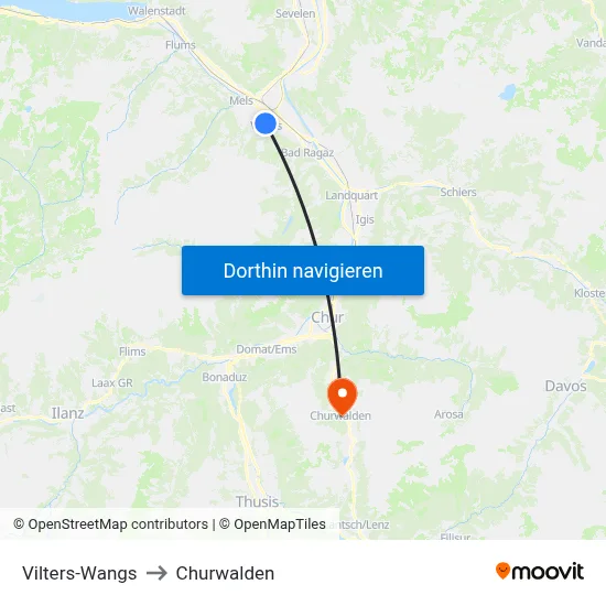 Vilters-Wangs to Churwalden map
