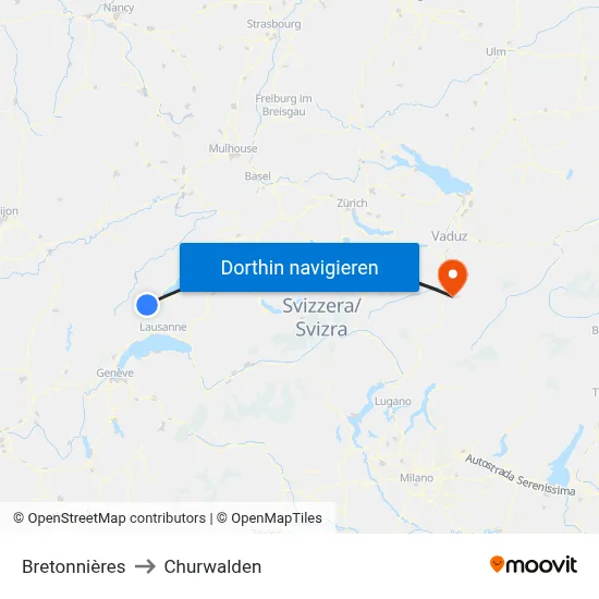 Bretonnières to Churwalden map