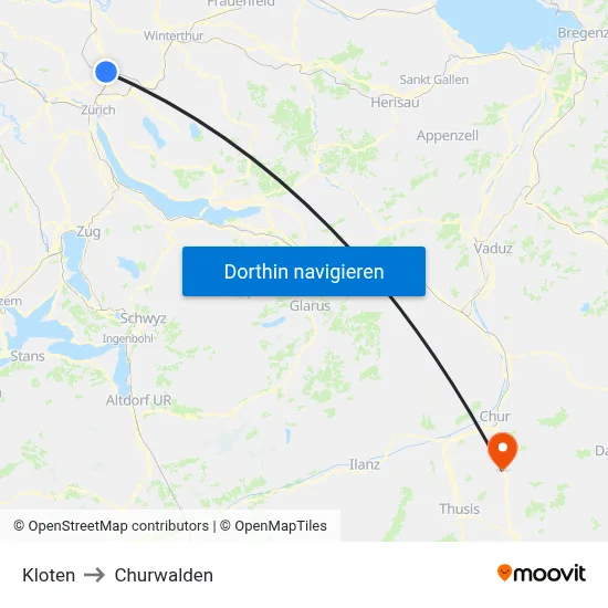 Kloten to Churwalden map