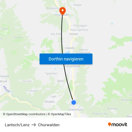 Lantsch/Lenz to Churwalden map