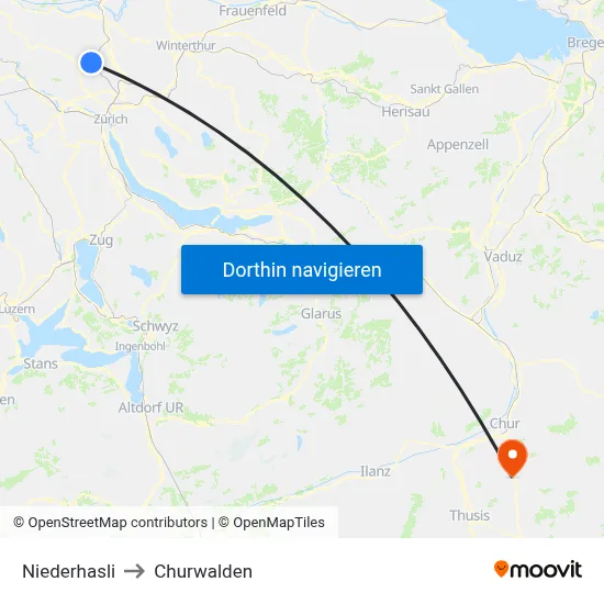 Niederhasli to Churwalden map