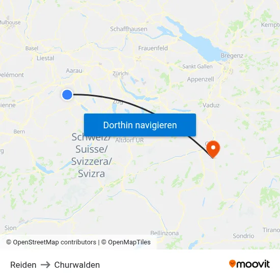 Reiden to Churwalden map