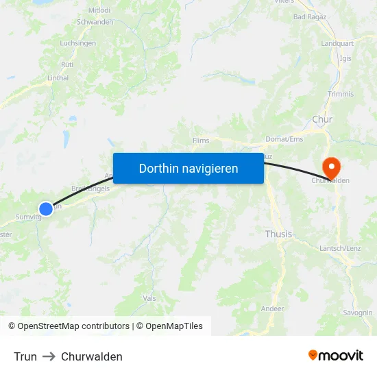 Trun to Churwalden map