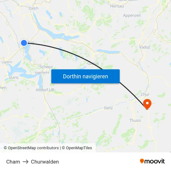 Cham to Churwalden map