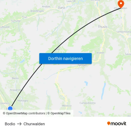 Bodio to Churwalden map