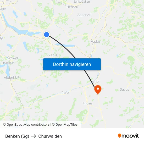 Benken (Sg) to Churwalden map
