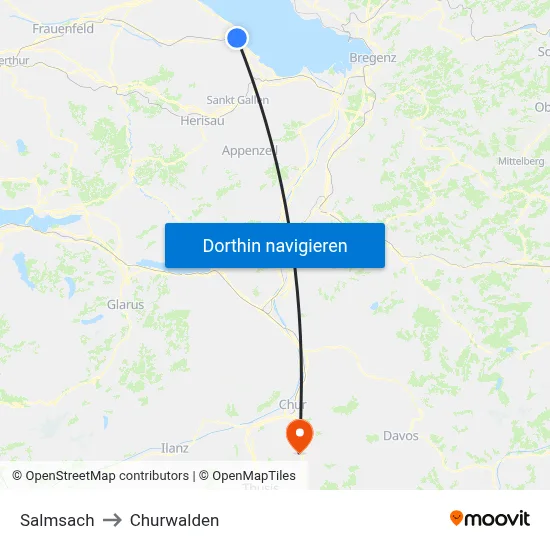 Salmsach to Churwalden map