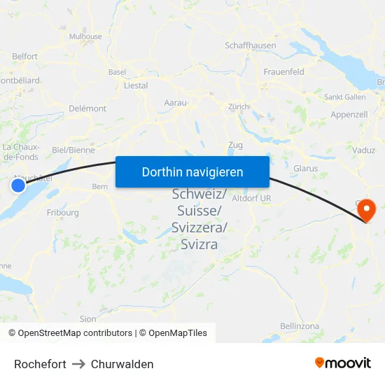 Rochefort to Churwalden map