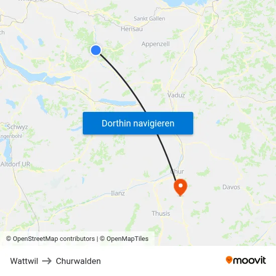 Wattwil to Churwalden map