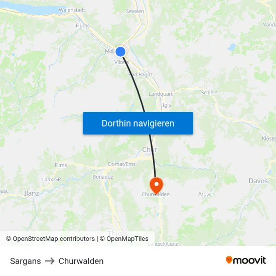 Sargans to Churwalden map