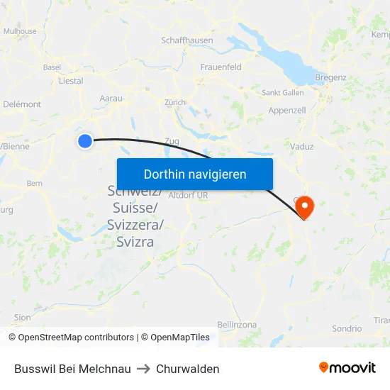 Busswil Bei Melchnau to Churwalden map