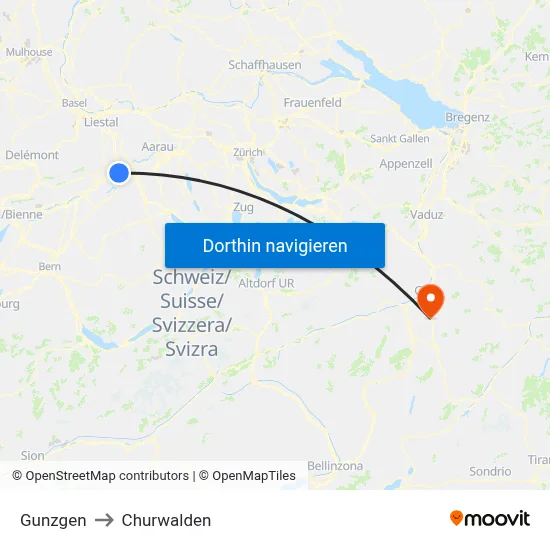 Gunzgen to Churwalden map