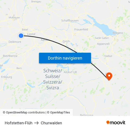 Hofstetten-Flüh to Churwalden map