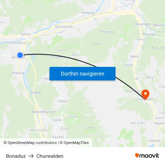 Bonaduz to Churwalden map