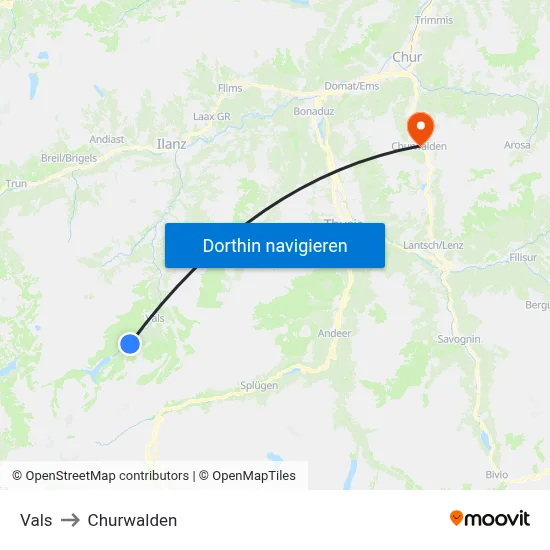 Vals to Churwalden map