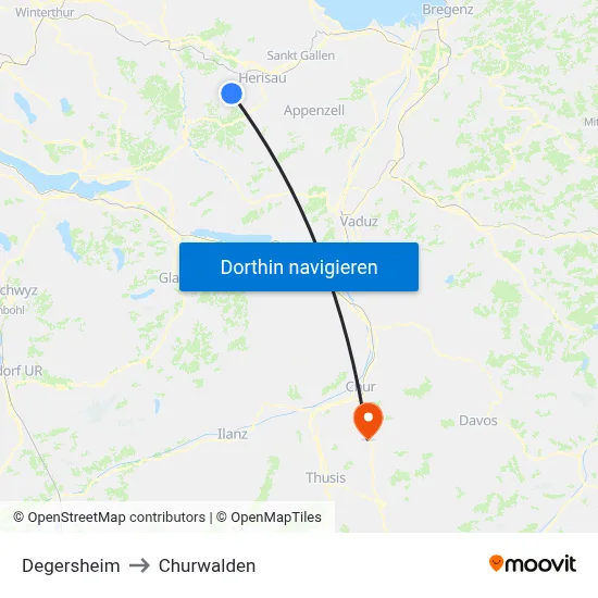 Degersheim to Churwalden map