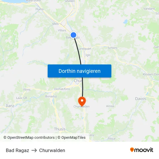 Bad Ragaz to Churwalden map