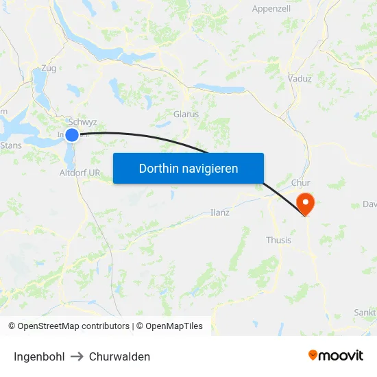 Ingenbohl to Churwalden map