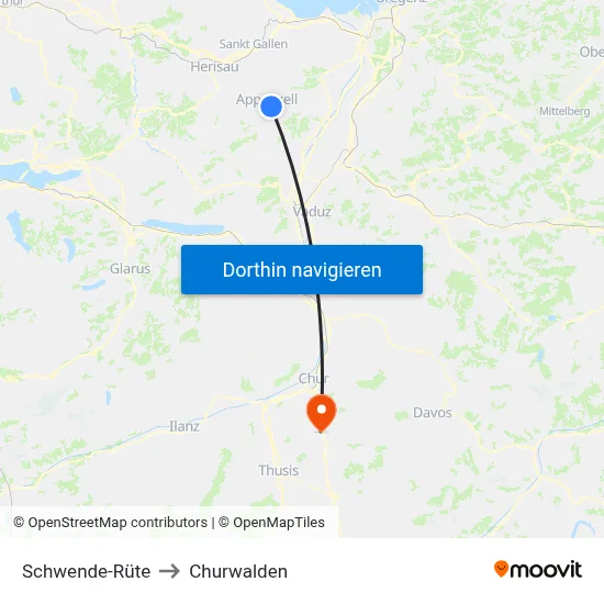 Schwende-Rüte to Churwalden map