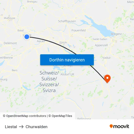 Liestal to Churwalden map