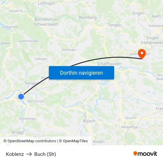 Koblenz to Buch (Sh) map