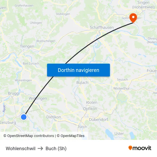Wohlenschwil to Buch (Sh) map