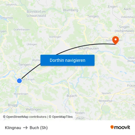 Klingnau to Buch (Sh) map
