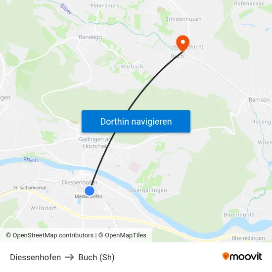 Diessenhofen to Buch (Sh) map