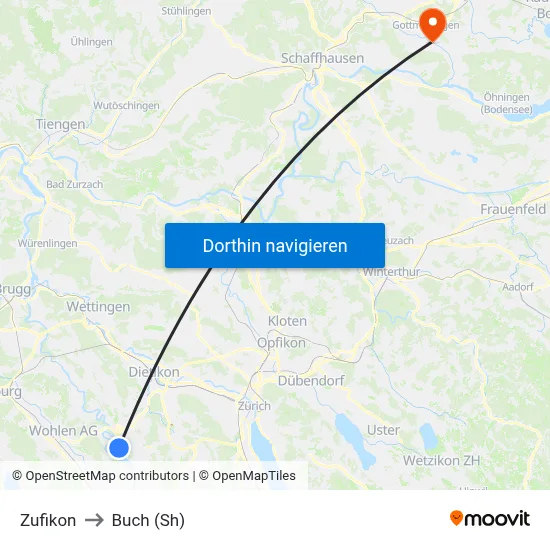 Zufikon to Buch (Sh) map