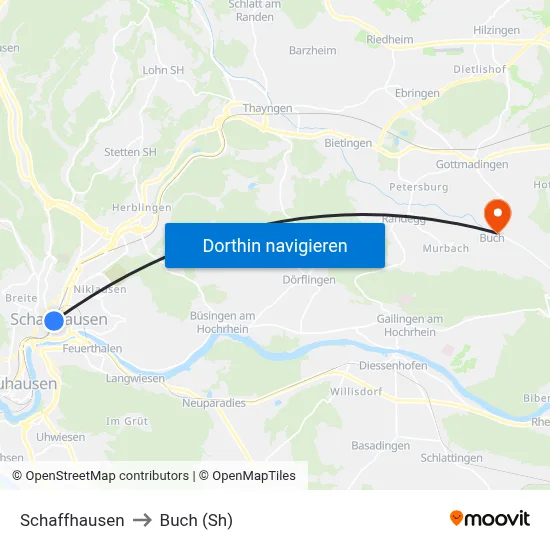 Schaffhausen to Buch (Sh) map