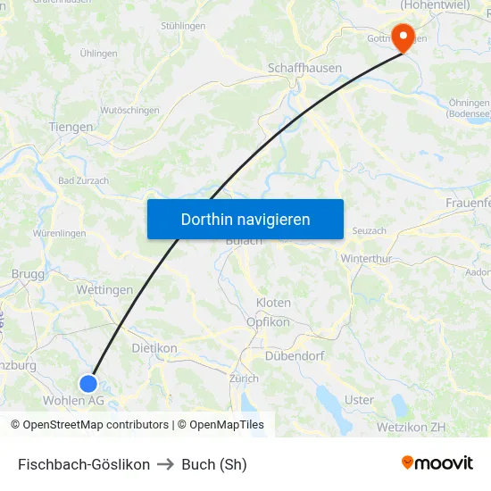 Fischbach-Göslikon to Buch (Sh) map