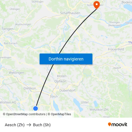 Aesch (Zh) to Buch (Sh) map