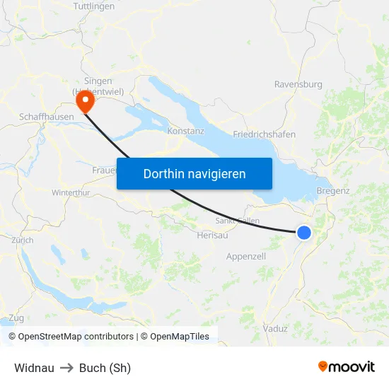 Widnau to Buch (Sh) map