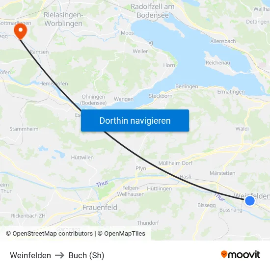 Weinfelden to Buch (Sh) map