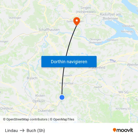 Lindau to Buch (Sh) map