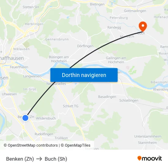 Benken (Zh) to Buch (Sh) map