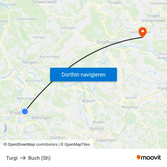 Turgi to Buch (Sh) map