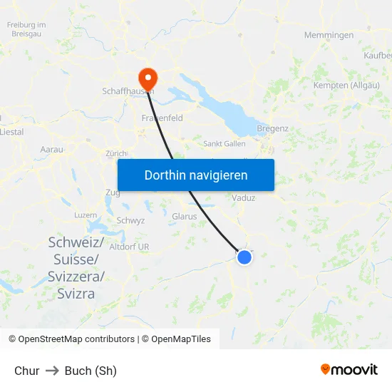 Chur to Buch (Sh) map