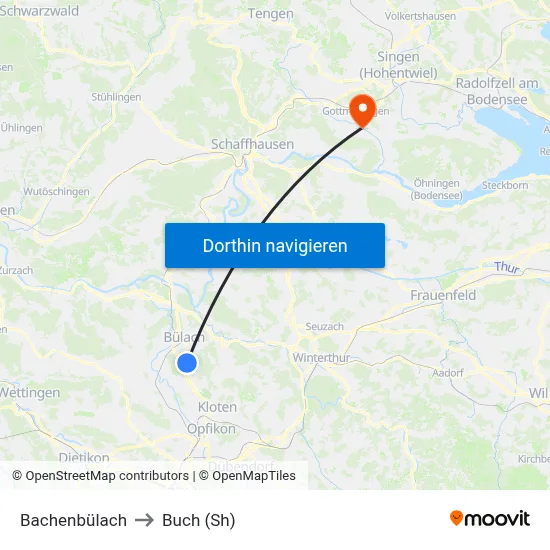 Bachenbülach to Buch (Sh) map