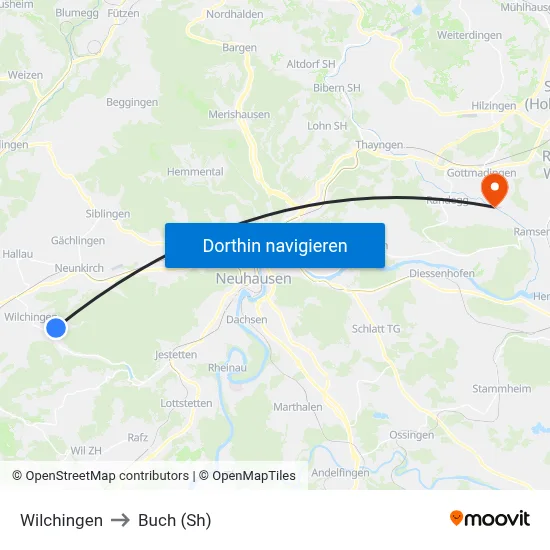Wilchingen to Buch (Sh) map