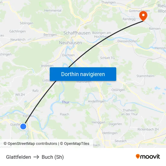 Glattfelden to Buch (Sh) map