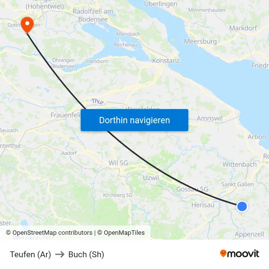 Teufen (Ar) to Buch (Sh) map