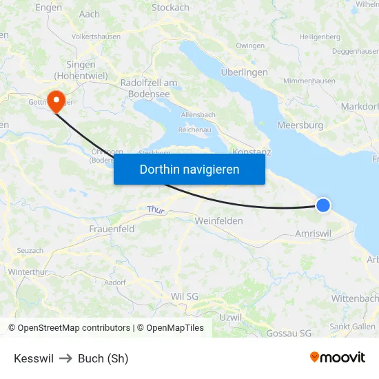 Kesswil to Buch (Sh) map
