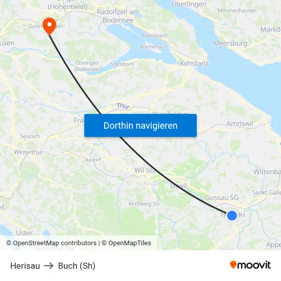 Herisau to Buch (Sh) map